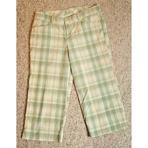 Dockers Pants Womens 10 Green Yellow Pink Plaid Flat Front Cropped‎ Straight Leg